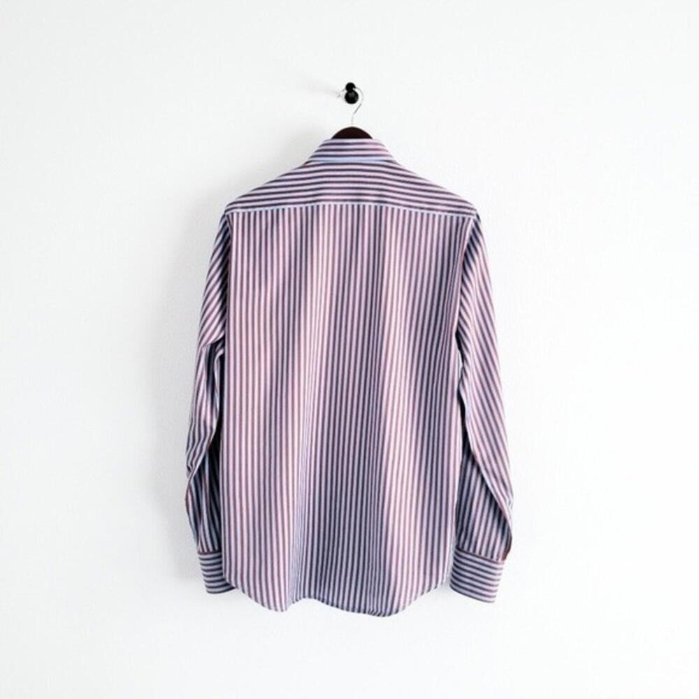 Robert Graham Shirt Twill Striped Button Up Flip Cuff Blue Brown Mens S - Picture 4 of 9